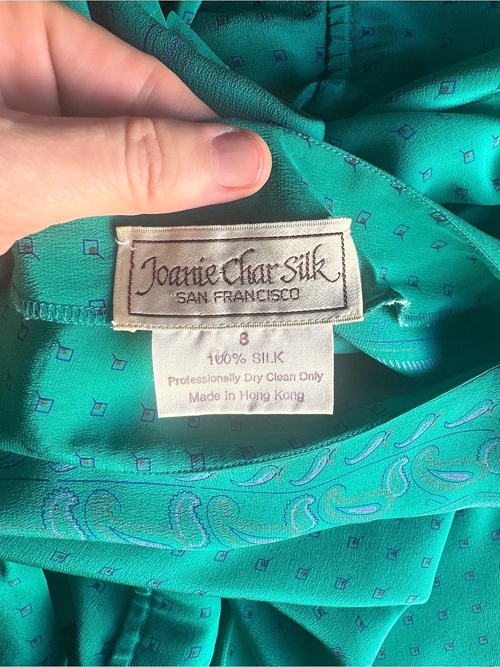 Vintage Joanie Char Silk Silk Midi Dress in Green & Blue Size 8 - Picture 9 of 9